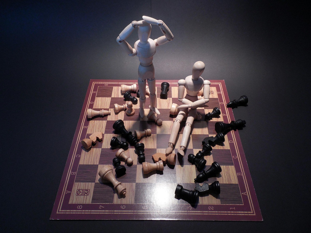 Chess pieces on a board