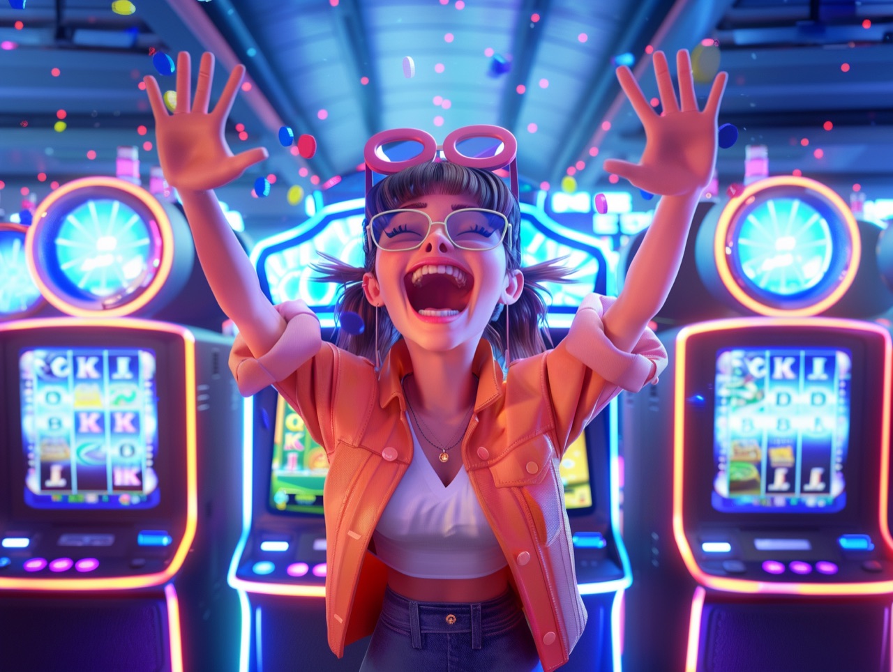 3D cartoon character at slot machines