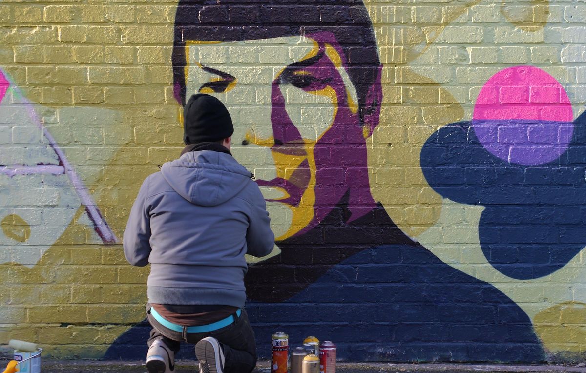 Street-art mural of Spock from Star Trek — the Spock hand in the game